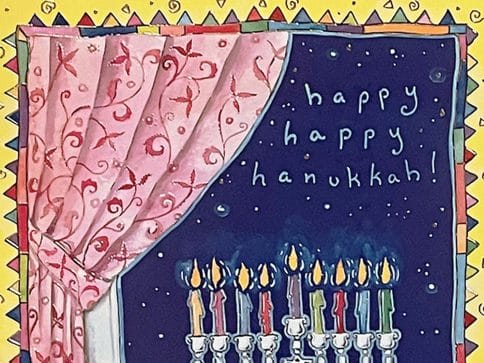 HK485 Hanukkah Menorah Illuminated Art Card by Mickie Caspi