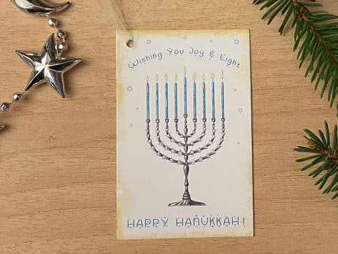 Hanukkah Hanging Gift Tags Blue Candles