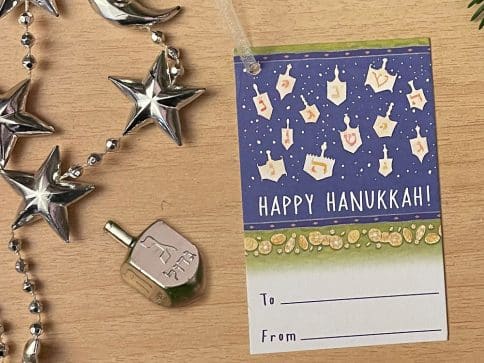 Hanukkah Hanging Gift Tags Dreidels & Gelt