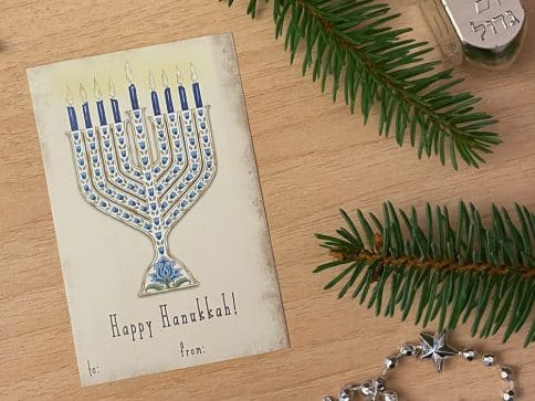 Hanukkah Stickers Peel and Stick Labels Blue Menorah