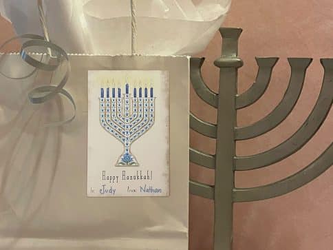 Hanukkah Stickers Peel and Stick Labels Blue Menorah