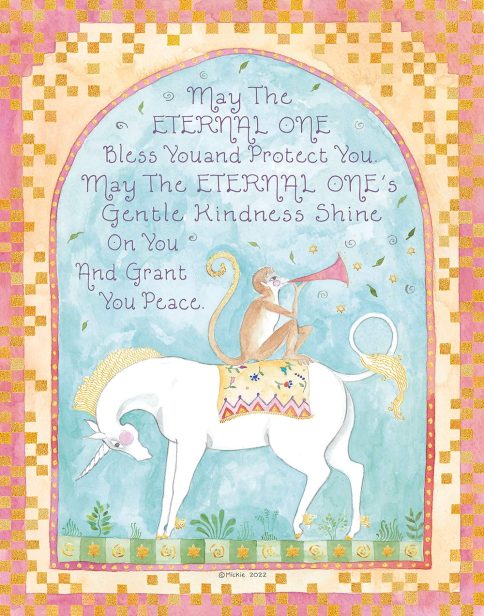 Unicorn and Monkey Girl Blessing Wall Art by Mickie Caspi