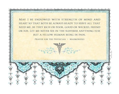 Doctors Prayer Floral Arabesque Maimonides by Mickie Caspi AQUA