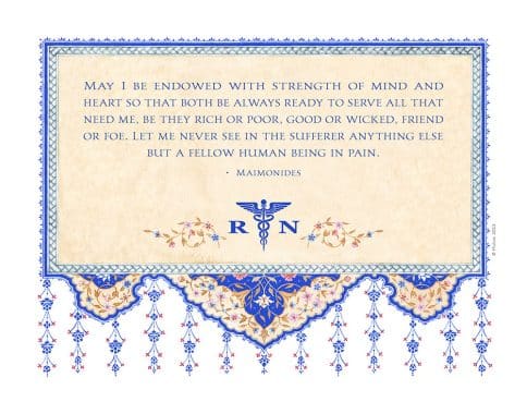 Nurse Prayer Floral Arabesque by Mickie Caspi ULTRAMARINE